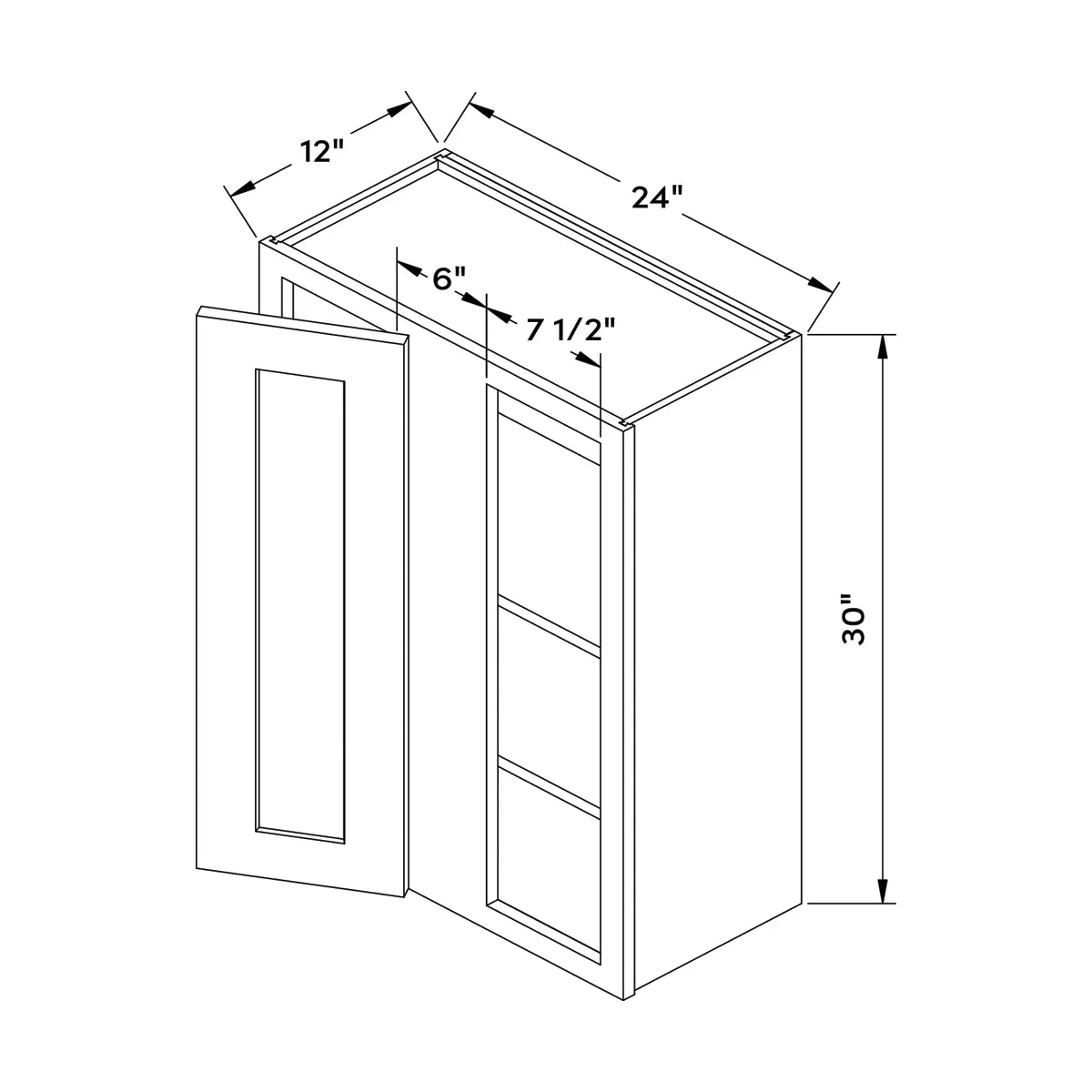 Craft Cabinetry Shaker Rift Oak 24”W x 30”H Blind Wall Corner Cabinet Image Specifications