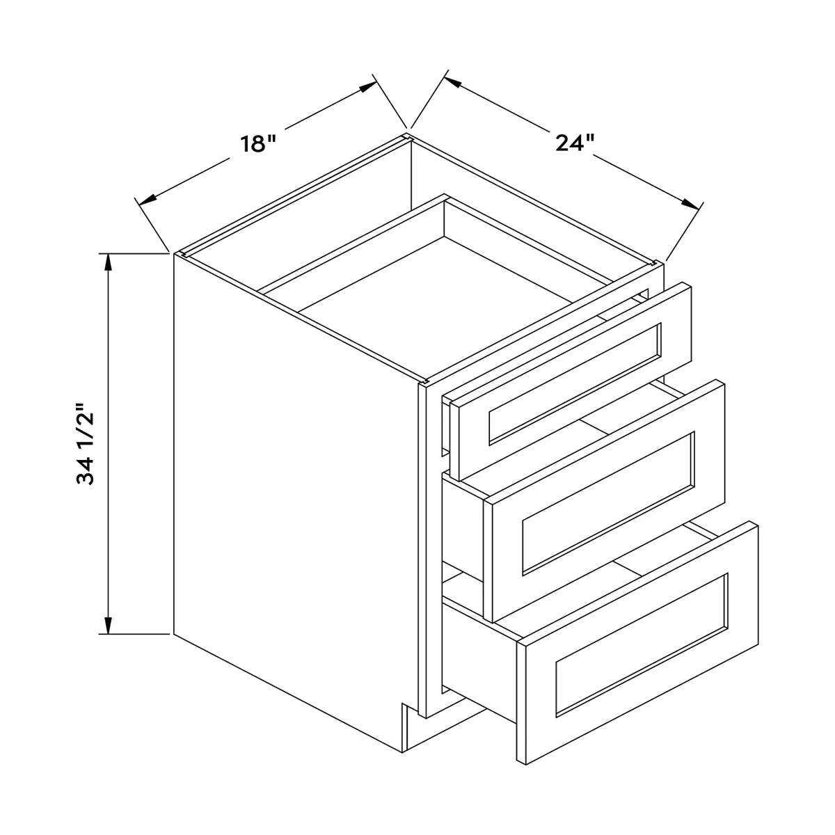Craft Cabinetry Shaker Rift Oak 18”W Drawer Base Cabinet Image Specifications