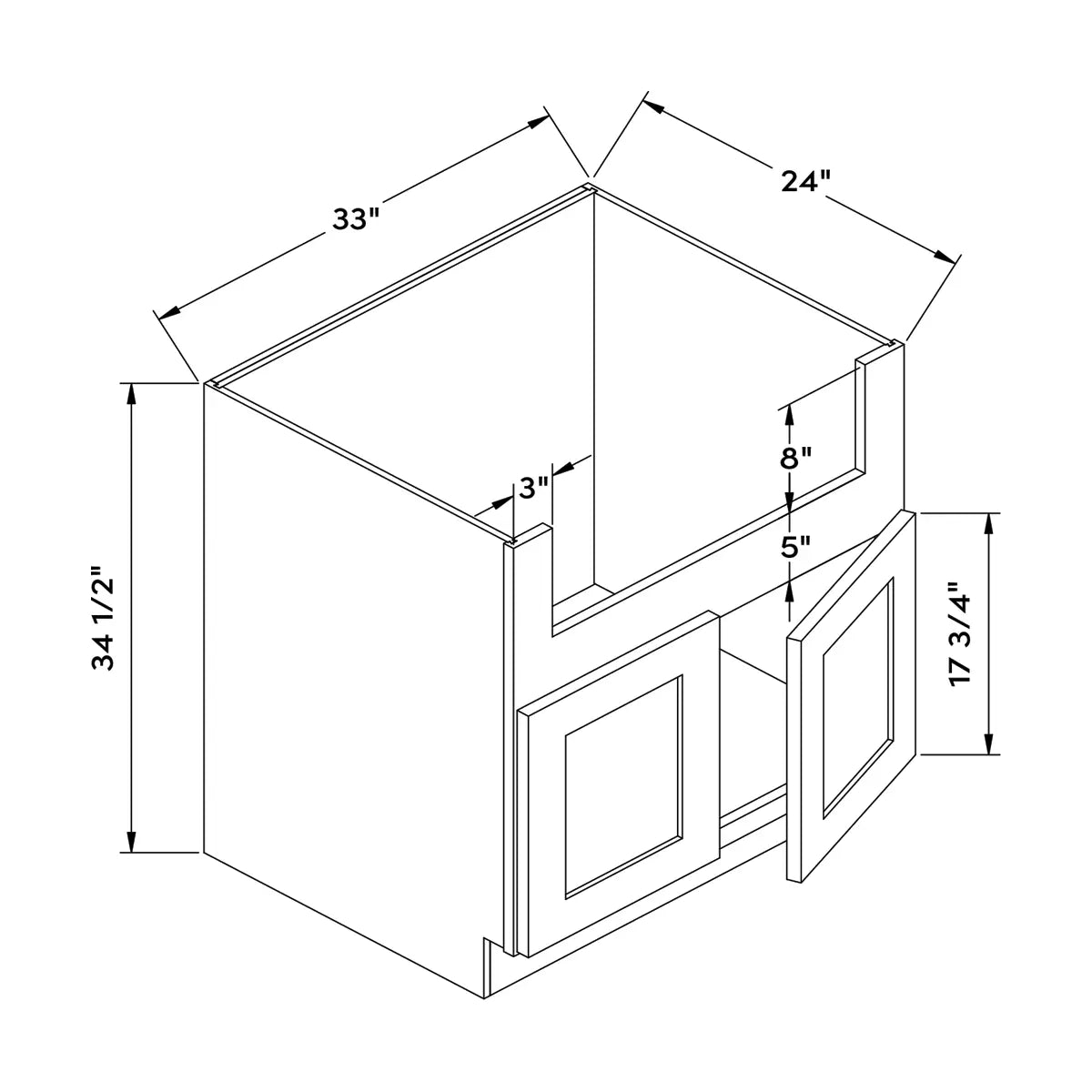 Craft Cabinetry Shaker Blue 33”W Sink Cabinet Image Specifications