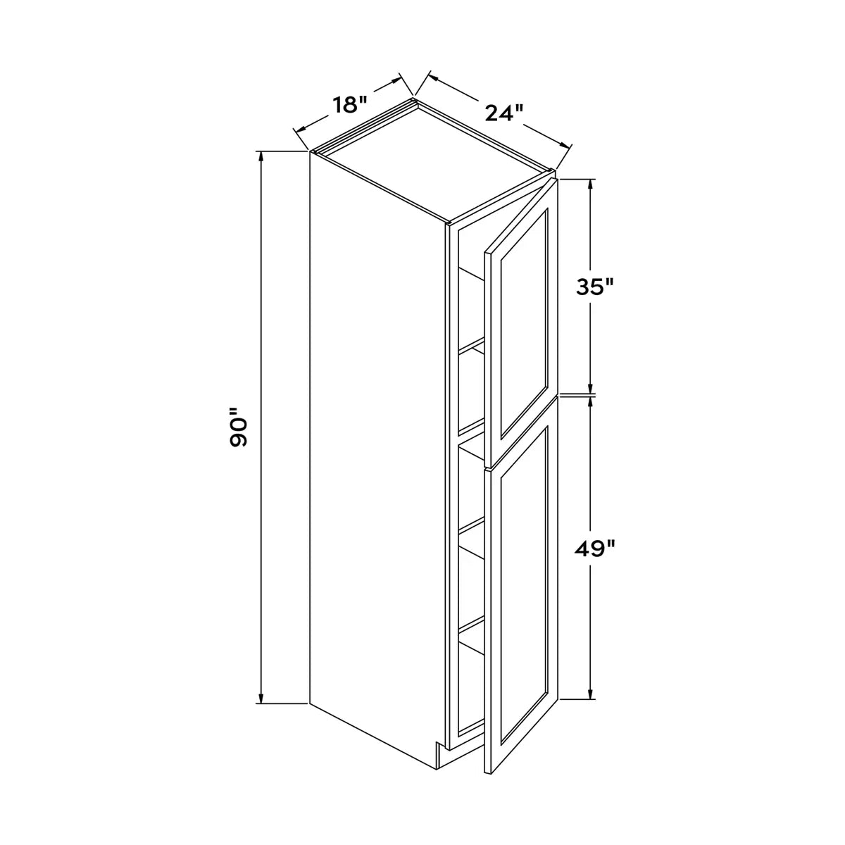 Craft Cabinetry Shaker Aqua 18”W x 90”H Pantry Cabinet Image Specifications