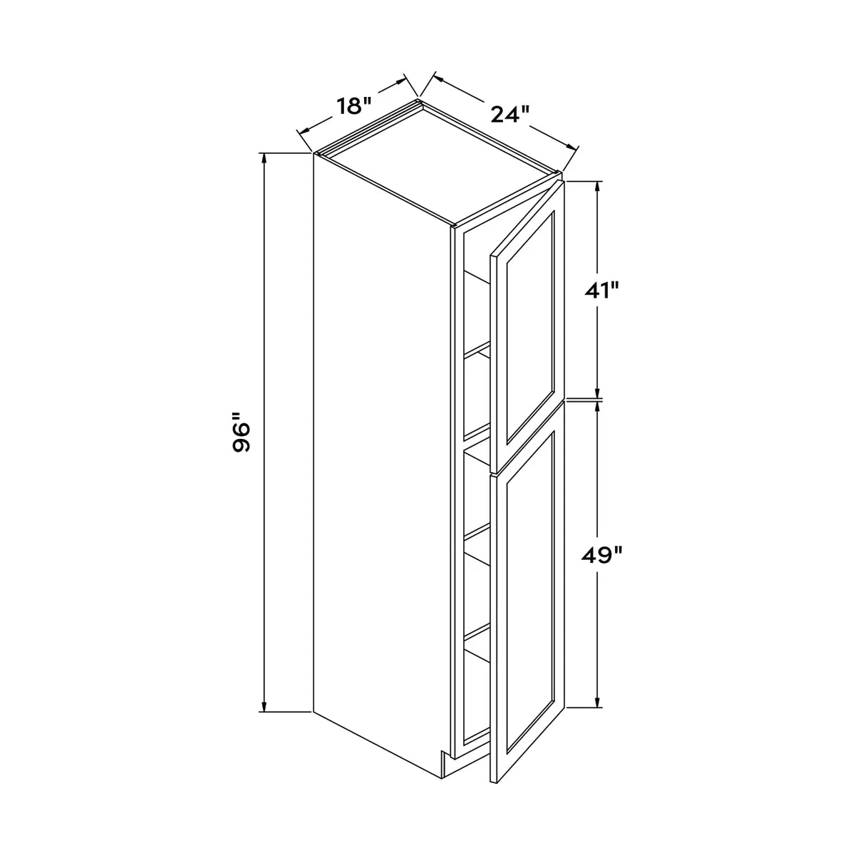 Craft Cabinetry Berkley Pure White 18”W x 96”H Pantry Cabinet Image Specifications