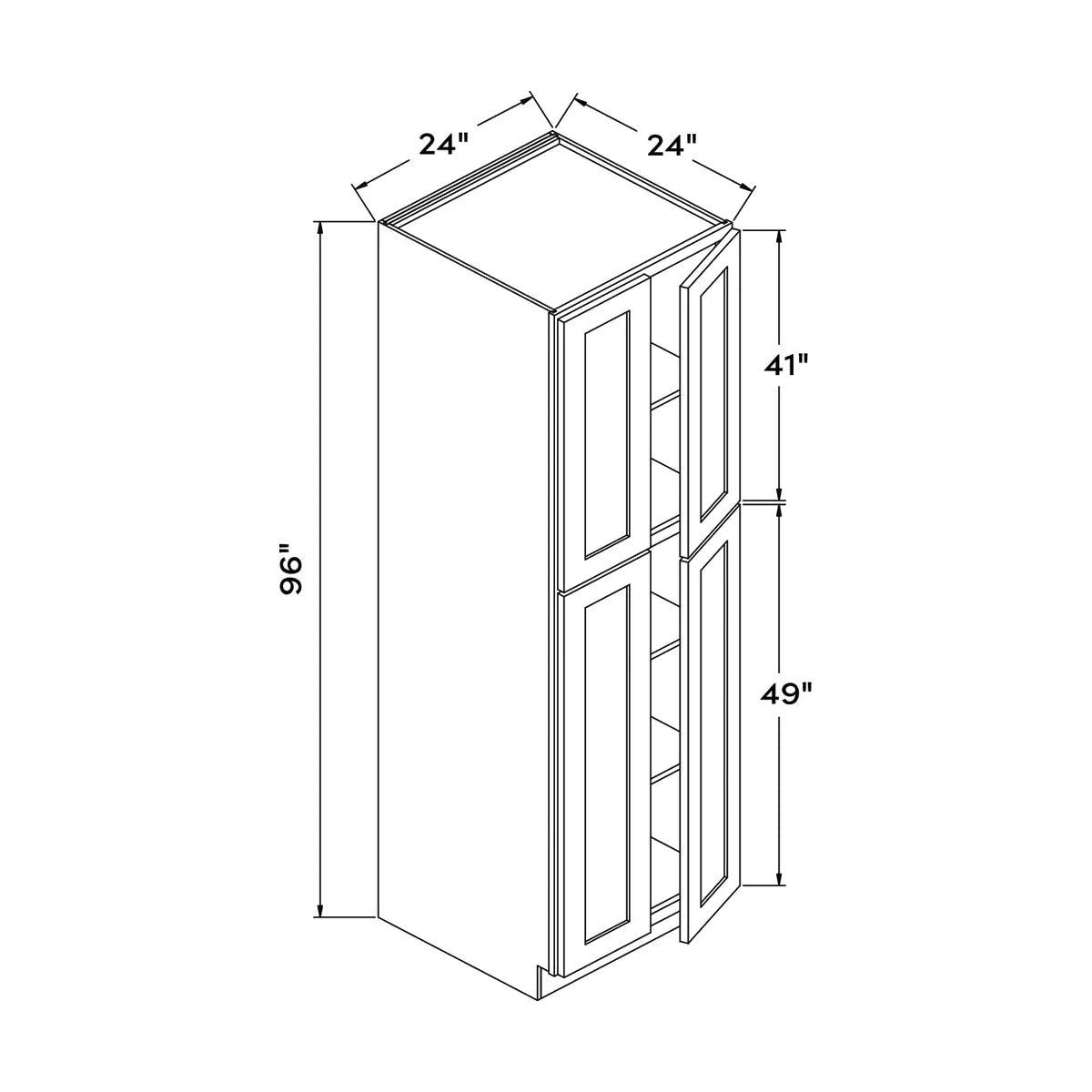 Craft Cabinetry Shaker White 24"W x 96"H Pantry Cabinet Image Specifications