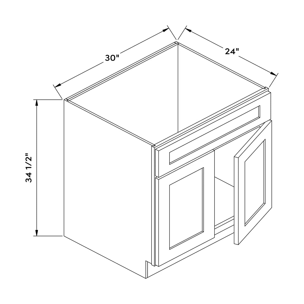 Craft Cabinetry Shaker Aqua 30”W Sink Cabinet Image Specifications