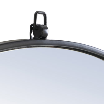 Metal Frame Round Mirror With Decorative Hook 42 Inch Black Finish