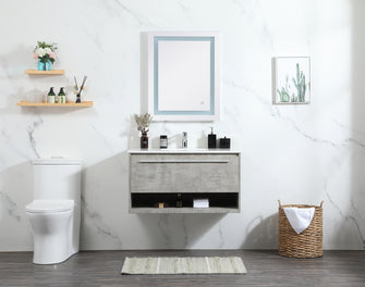 36 Inch Single Bathroom Vanity In Concrete Grey With Backsplash