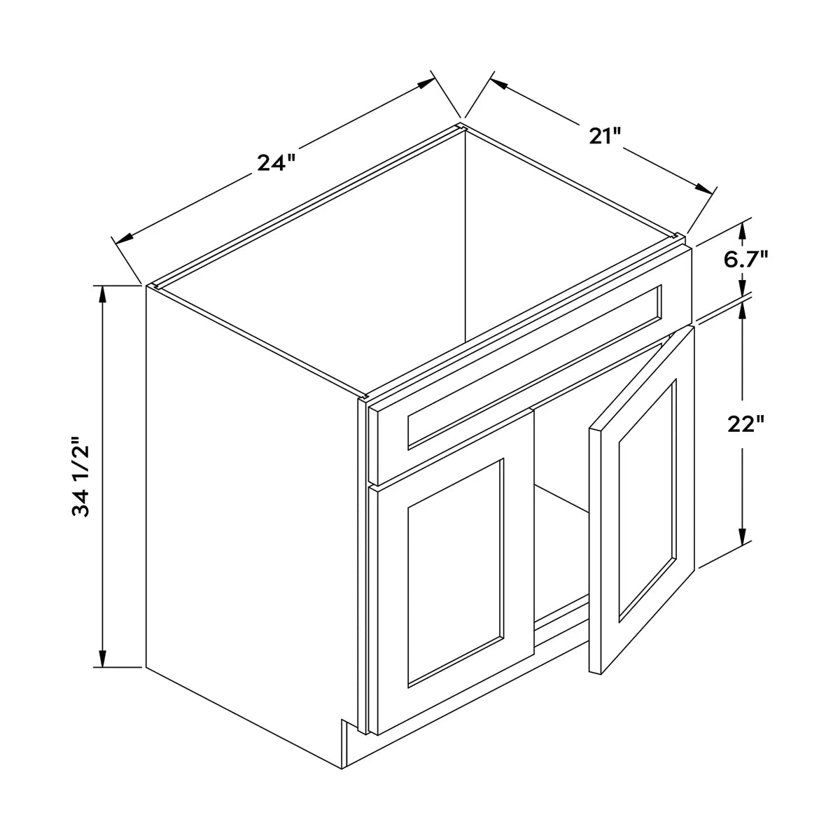 Craft Cabinetry Shaker Rift Oak 24”W Vanity Base Cabinet Image Specifications