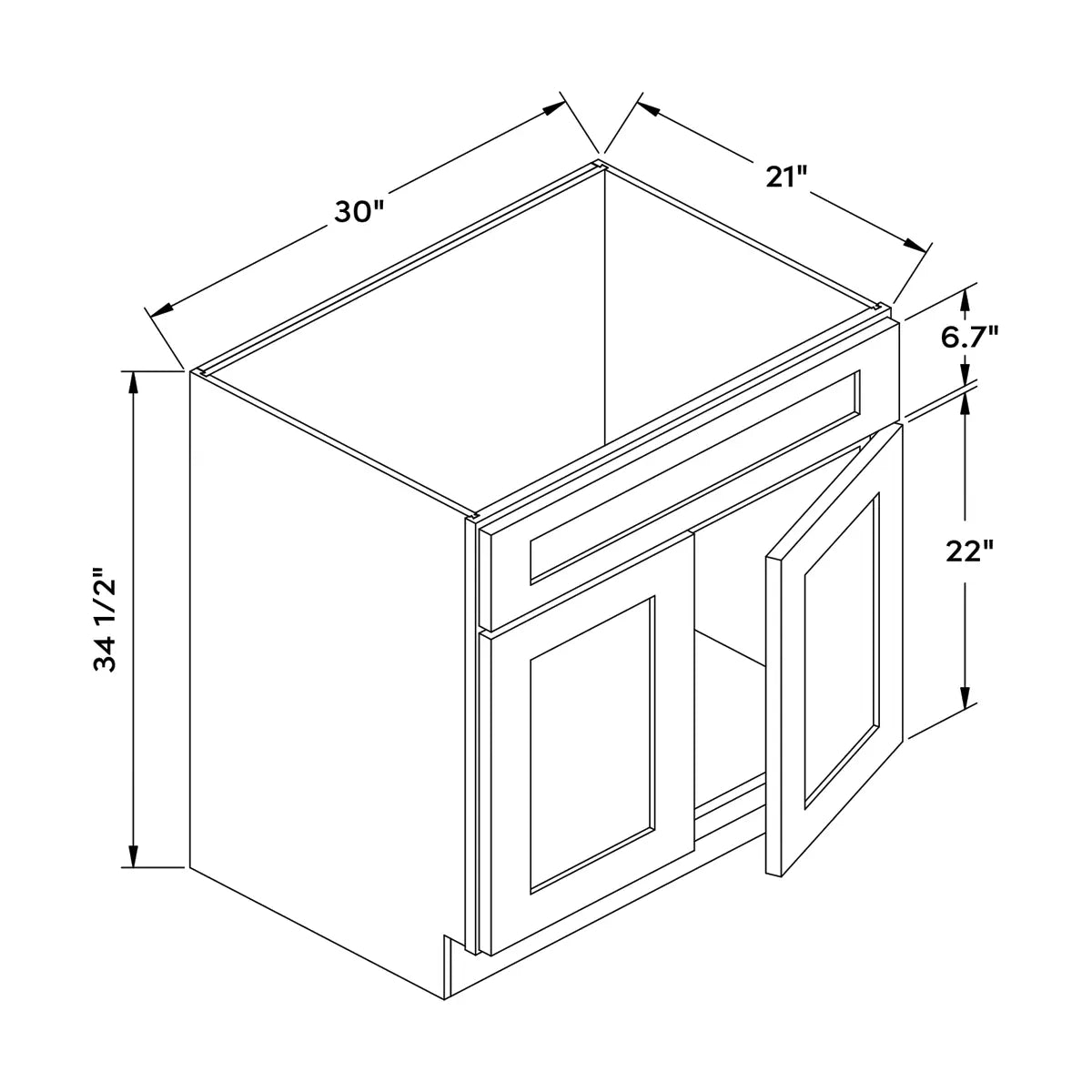 Craft Cabinetry Shaker Rift Oak 30”W Vanity Base Cabinet Image Specifications