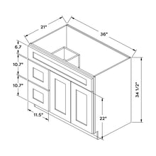 Craft Cabinetry Shaker Rift Oak 36”W Left Drawers Right Door Vanity Cabinet Image Specifications