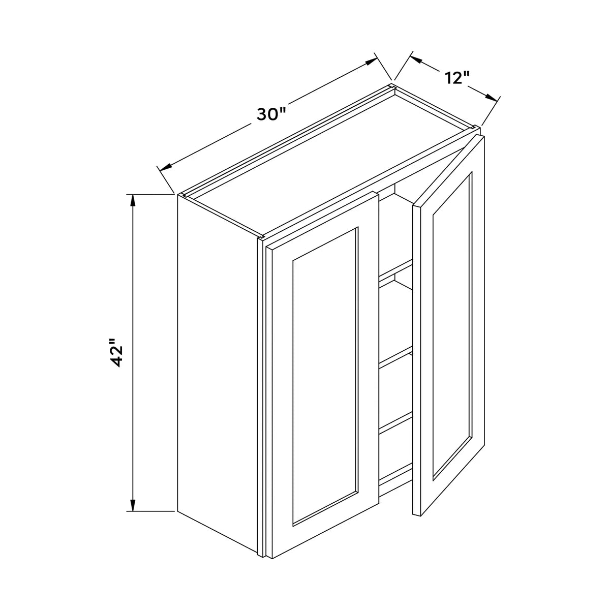 Craft Cabinetry Shaker White 30"W x 42"H Wall Cabinet Image Specifications