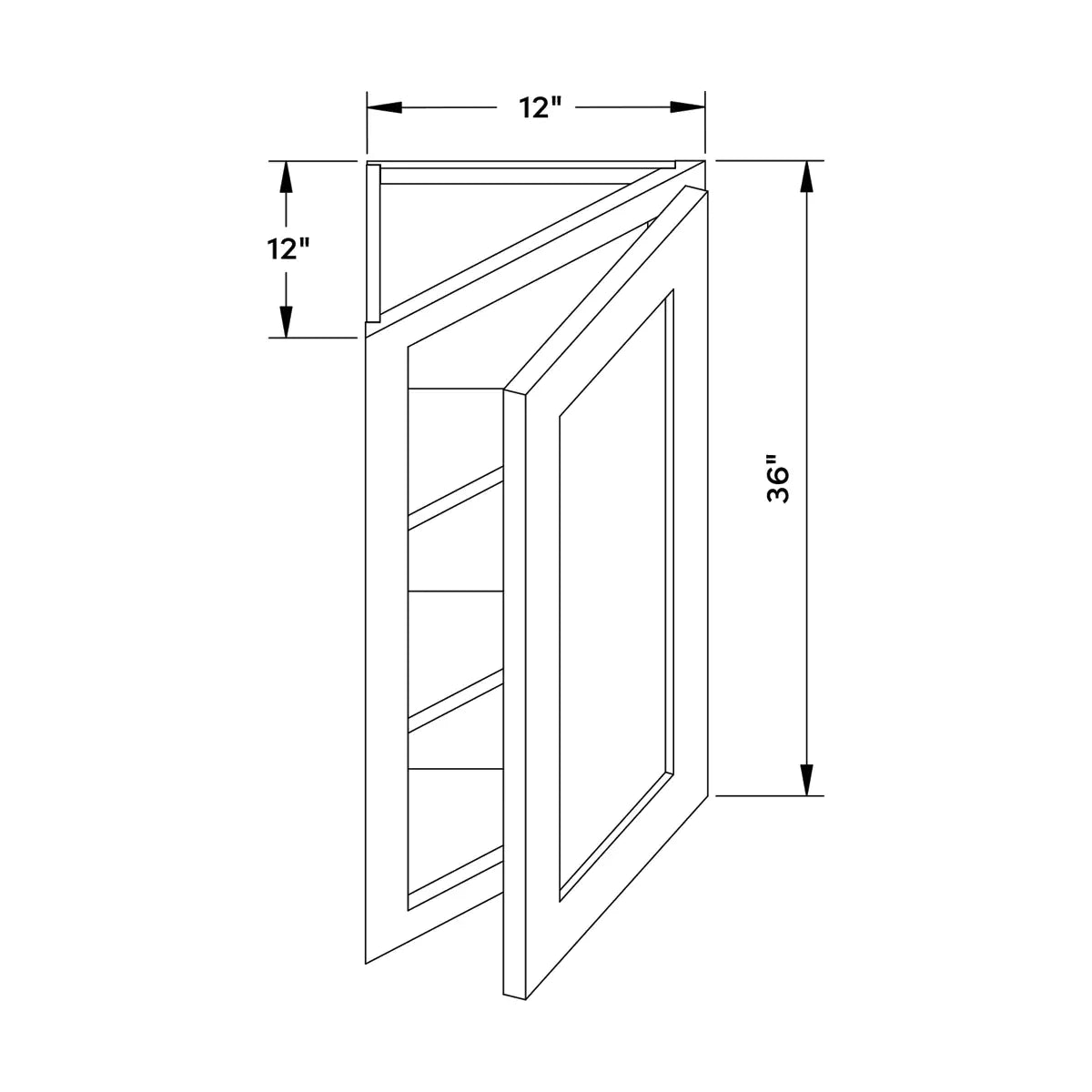Craft Cabinetry Berkley Pure White 12”W x 36”H Wall Angle Corner Cabinet Image Specifications