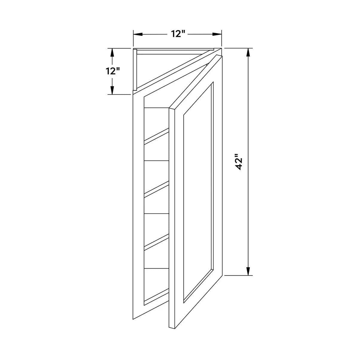 Craft Cabinetry Shaker Black 12”W x 42”H Wall Angle Corner Cabinet Image Specifications