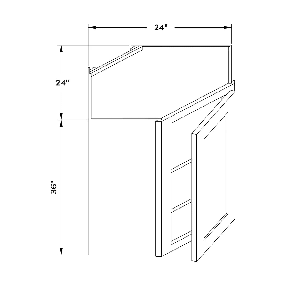 Craft Cabinetry Shaker White 24"W x 36"H Wall Diagonal Corner Cabinet Image Specifications