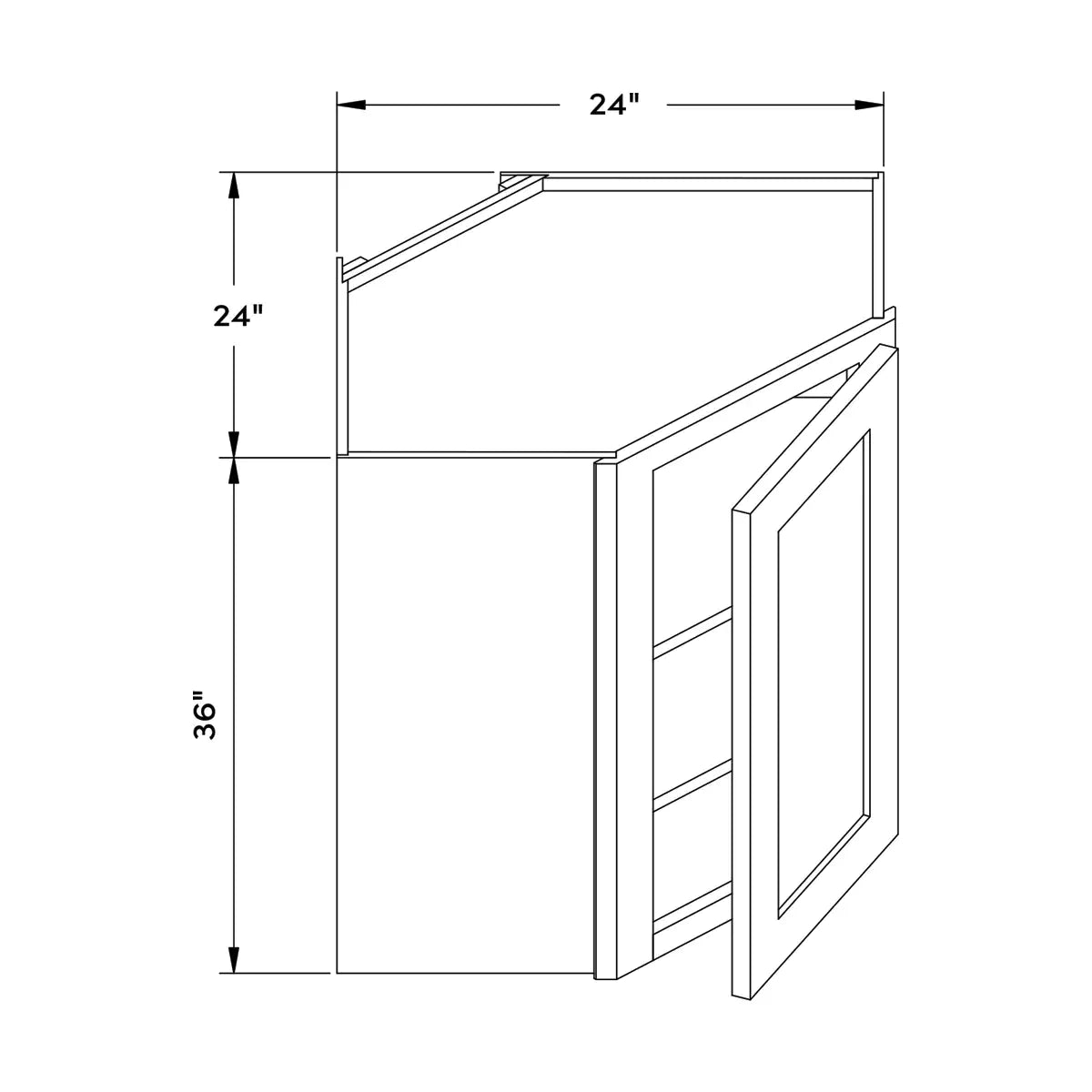 Craft Cabinetry Berkley Pure White 24”W x 36”H Wall Diagonal Corner Cabinet Image Specifications